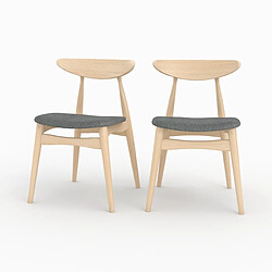 Rendez Vous Deco Lot de 2 chaises en tissu gris et bois d'hévéa - Josette