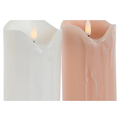 Bougie LED DKD Home Decor Blanc Rose clair 7.5 x 7.5 x 20 cm 7,5 x 7,5 x 20 cm (AA) (2 Unités)