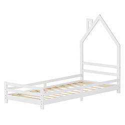 ML-Design Lit d'enfant maison simple sommier à lattes 90x200 cm blanc bois massif de pin