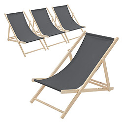 Ecd Germany Lot de 4 chaises longue de jardin bain de soleil anthracite bois de pin 120 kg