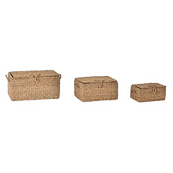 Set de basket DKD Home Decor Avec couvercle Naturel Fer Herbier marin (50 x 34 x 25 cm) (3 Pièces)