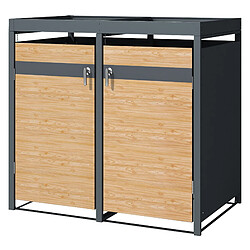 Ecd Germany Abri de 2 poubelles avec toit cache-poubelle anthracite mélèze 240L 132x80x124cm