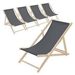 Ecd Germany Lot de 5 chaises longue de jardin bain de soleil anthracite bois de pin 120 kg
