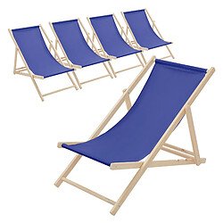 Ecd Germany Lot de 5 chaises longue de jardin bain de soleil bleu foncé bois de pin 120 kg