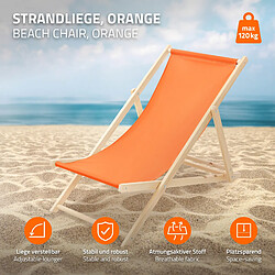 Ecd Germany Lot de 10 chaises longue de jardin bain de soleil orange cadre bois de pin 120kg