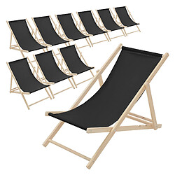 Ecd Germany Lot de 10 chaises longue de jardin bain de soleil noir cadre bois de pin 120 kg