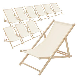 Ecd Germany Lot de 10 chaises longue de jardin bain de soleil beige cadre bois de pin 120 kg
