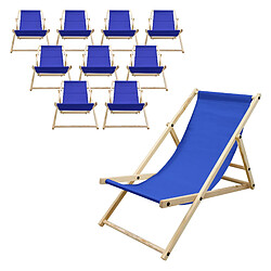 Ecd Germany Lot de 10 chaises longue de jardin bain de soleil bleu foncé bois de pin 120 kg