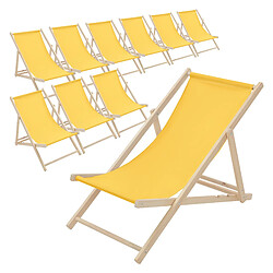 Ecd Germany Lot de 10 chaises longue de jardin bain de soleil jaune cadre bois de pin 120 kg