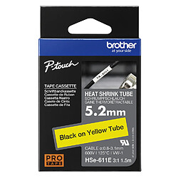 Brother HSe-611E - Noir sur jaune - Rouleau (0,52 cm x 1,5 m) 1 cassette(s) boîte de suspension - ruban thermorétractable - pour P-Touch PT-D800, PT-E300, PT-E310, PT-E550, PT-P700, PT-P750, PT-P900, PT-P950