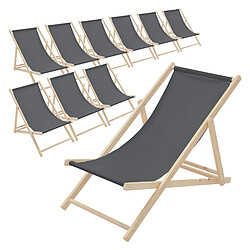 Ecd Germany Lot de 10 chaises longue de jardin bain de soleil anthracite bois de pin 120 kg