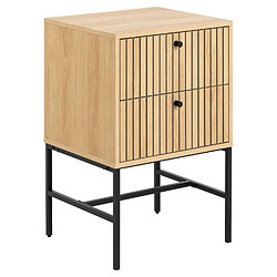 Toilinux Table de chevet rectangulaire 2 tiroirs effet tasseaux BAÏKAL - Beige