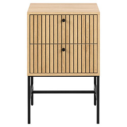 Toilinux Table de chevet rectangulaire 2 tiroirs effet tasseaux BAÏKAL - Beige