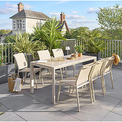 Hesperide Table de jardin fixe en aluminium effet bois 6 places EVASION - Lin et argile