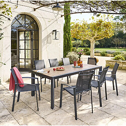 Hesperide Table de jardin fixe en aluminium effet bois 8 places EVASION - Honey et graphite