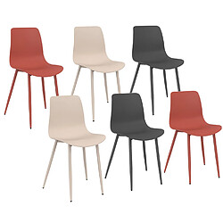 Idmarket Lot de 6 Chaises KIARA - Gris foncé/Terracotta/Beige