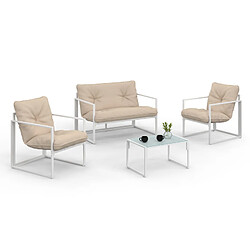 Idmarket market Salon de jardin bas NAIROBI 4 places - Blanc et Beige