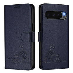 FOXDOCK 10 Pro 5G Google Pixel - Bleu Étui portefeuille à rabat magnétique - Fente pour carte - Motif chat - Protection antichoc