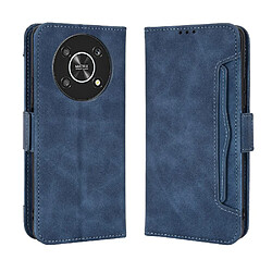 Étui Honor X9 5G - Incision Précise - Bleu Étui portefeuille cuir PU - Fentes pour cartes et billets - Fonction support mains-libres