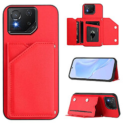 FOXDOCK Étui Asus ROG Phone 8 - Rouge Coque portefeuille en cuir PU - Fente pour carte - Protection appareil photo - Incision précise