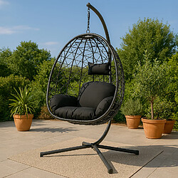 Concept Usine Fauteuil suspendu effet rotin noir CUZCO