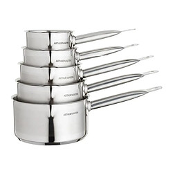 ARTHUR MARTIN Set de de 5 Casseroles - Acier inoxydable - Intérieur satiné avec graduation - Bec verseur - Tous feux dont indu