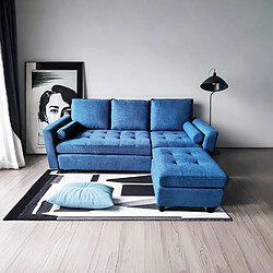 Concept Usine Canapé 3 places en velours avec pouf bleu COVENTRY