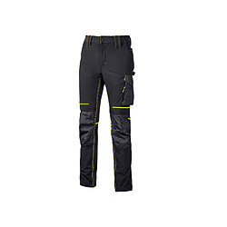 U-Power Pantalon de Travail ATOM PE145BC - Noir Carbon Pantalon de travail avec genouillères - Taille élastiquée - Multiples poches - Bas de pantalon renforcé en polyoxford