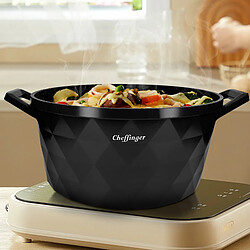 Cheffinger Ensemble de 3 Marmites 20 / 24 / 28 cm Motif Diamant avec Poignées et Couvercles Noir