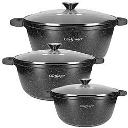 Cheffinger Ensemble de 3 Marmites 20/24/28 cm Revêtu en Marbre avec Couvercles et Poignées Noir