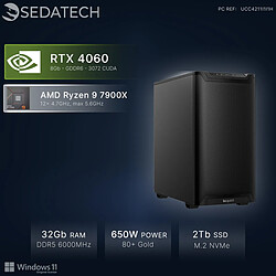 Sedatech Workstation, AMD Ryzen 9 7900X, RTX4060, 32Go DDR5, 2To SSD, Win 11