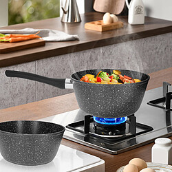 Cheffinger Lot de 3 Casseroles Revêtement Antiadhésif et Anticorrosion avec Couvercle Noir