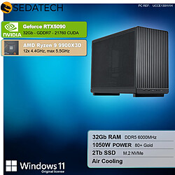 Sedatech Mini-PC Gamer Pro Micro ATX • AMD Ryzen 9 9900X3D • RTX5090 • 32Go DDR5 • 2To SSD M.2 • Windows 11