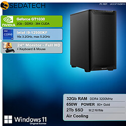 Sedatech Workstation, Intel i9-12900KF, GT1030, 32Go RAM, 2To SSD, Win 11, Ecran 24''