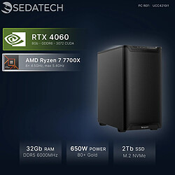 Sedatech Workstation, AMD Ryzen 7 7700X, RTX4060, 32Go DDR5, 2To SSD, sans OS
