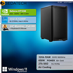 Sedatech Workstation, Intel i5-12400F, GT1030, 32Go DDR5, 2To SSD, Win 11, Ecran 24''