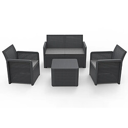 Concept Usine Salon de jardin en résine 4 places avec table basse gris NASSAU