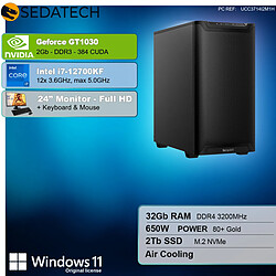 Sedatech Workstation, Intel i7-12700KF, GT1030, 32Go RAM, 2To SSD, Win 11, Ecran 24''