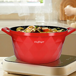 Cheffinger Ensemble de 3 Marmites 20 / 24 / 28 cm Motif Diamant avec Poignées et Couvercles Rouge