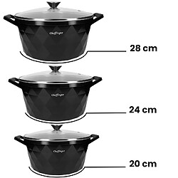 Avis Cheffinger Ensemble de 3 Marmites 20 / 24 / 28 cm Motif Diamant avec Poignées et Couvercles Noir