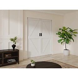 Vente-Unique Porte coulissante double avec système à galandage en bois et MDF - blanc - 2 x H205 x 93 cm - NEFARA