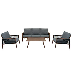 Monstershop Ensemble de Salon de Jardin Aluminium 4 Pièces - Effet Bois