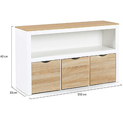 Idmarket Meuble de rangement enfant MANA en bois blanc et hêtre 3 tiroirs cubes sur roulettes pas cher