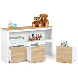 Idmarket Meuble de rangement enfant MANA en bois blanc et hêtre 3 tiroirs cubes sur roulettes