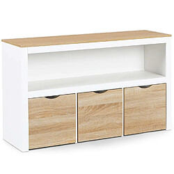 Avis Idmarket Meuble de rangement enfant MANA en bois blanc et hêtre 3 tiroirs cubes sur roulettes