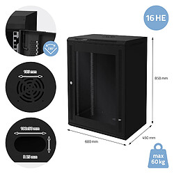Ecd Germany Armoire serveur 19" boîtier réseau murale noir en acier rack 16U 600x450x850 mm