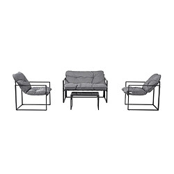 Concept Usine Salon de jardin 4 places contemporain noir et coussins gris RABAT