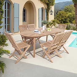 MES Ensemble de Jardin Teck Ovale + 6 Chaises GARDENA