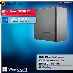 Sedatech PC Gamer Silent Silent • Intel i7-12700KF • RX 7800 XT • 32Go DDR5 • 2To SSD M.2 • Windows 11