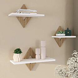 Idmarket Lot de 3 étagères murales IRIS façon hêtre et blanc